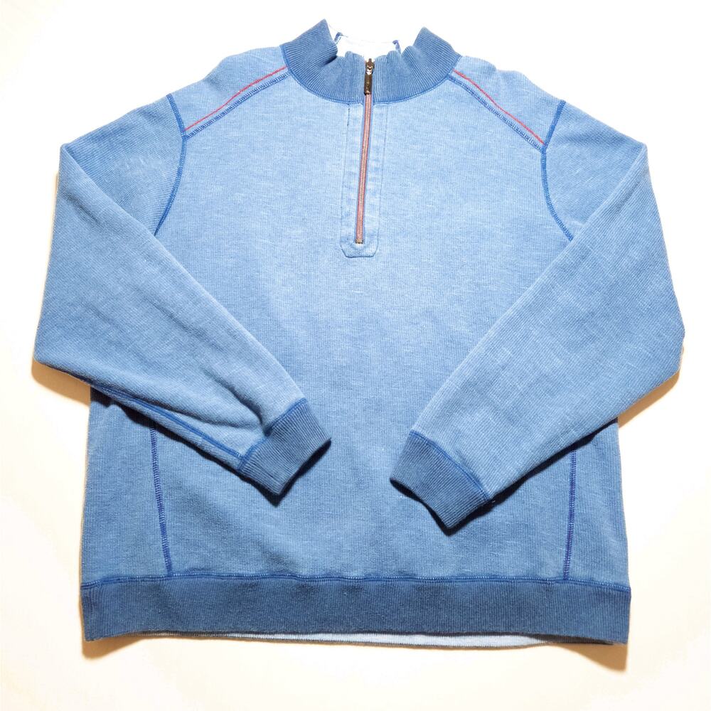 Tommy Bahama Reversible 1/4 Zip Pullover Men XL Blue Washed Cotton Sweatshirt